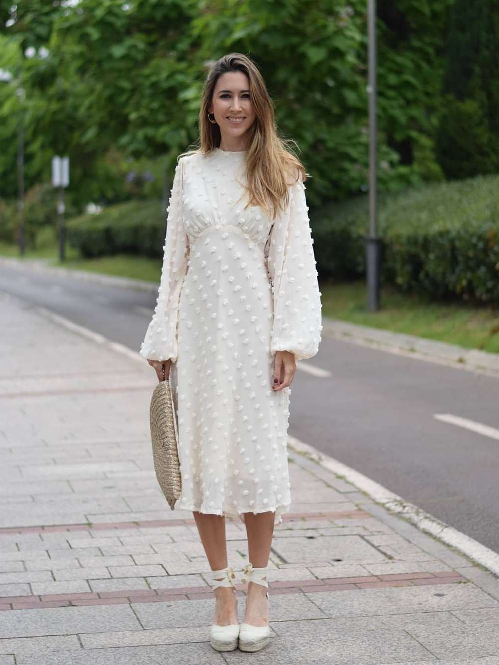 Chicwish Ivory Pom-Pom Midi Dress size S/M